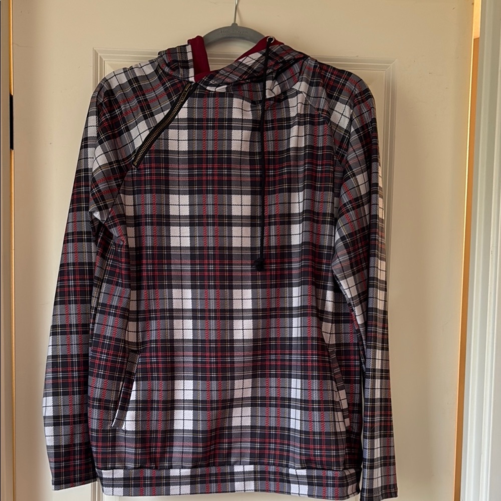 Plaid Hoodie with Drawstring